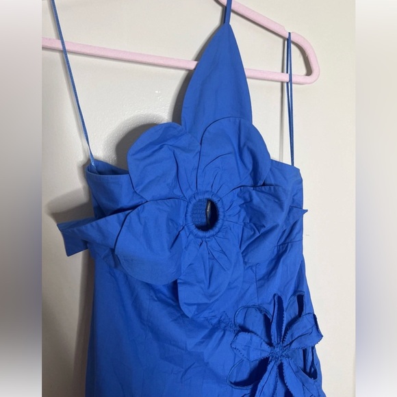 ANTHROPOLOGIE One-Shoulder Cutwork Dress Sz XXS Blue Floral Appliqué STUNNING - Picture 10 of 13